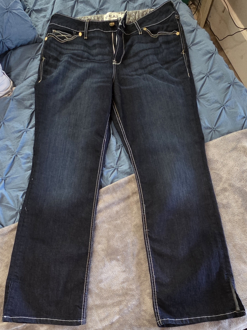 Ariat Dark Indigo Denim Slit Hem Bootcut Jeans with White Stitching